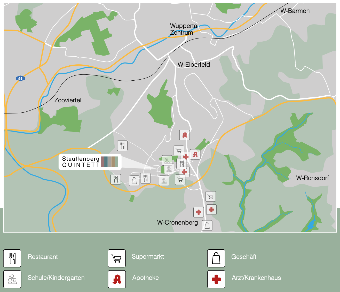 Lageplan, Anbindung und ÖPNV | Langerfelder Gärten - Neubau Wohnquartier für Familien in Wuppertal-Langerfeld
